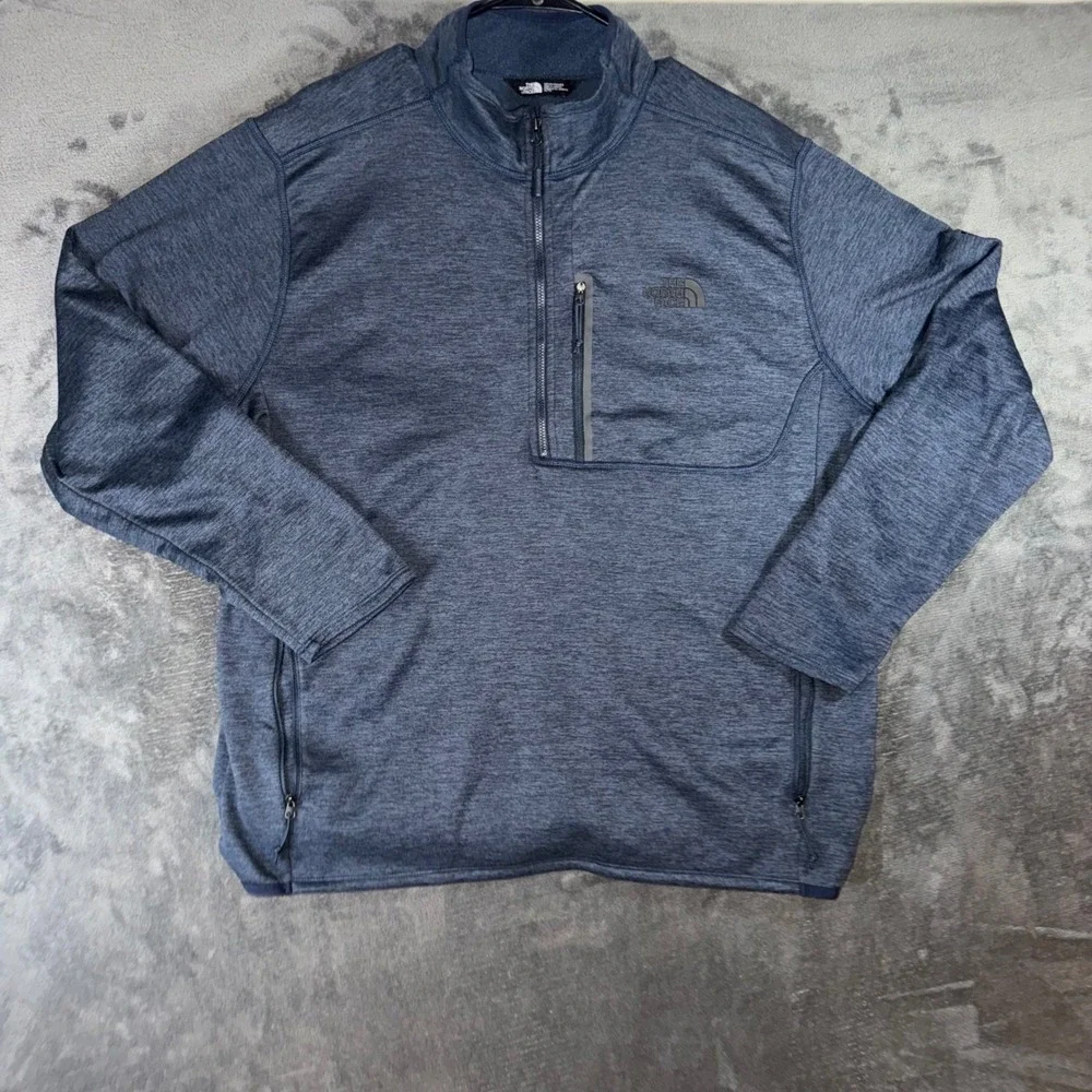 Mens XL The North Face Quarter Zip Pullover Blue Excellent Heathered Fleece